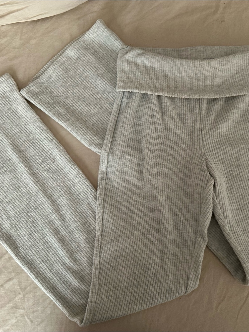 Old Navy Ribbed Wide-Leg Fold-Over Waist Pants - Light Gray